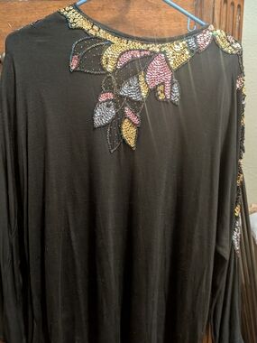 Jane Ashley Black Top with Gold and Pink Sequin Motif